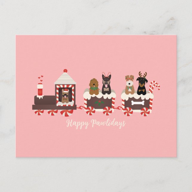 Happy Pawlidays Dog Weihnachtszug Postkarte (Vorderseite)