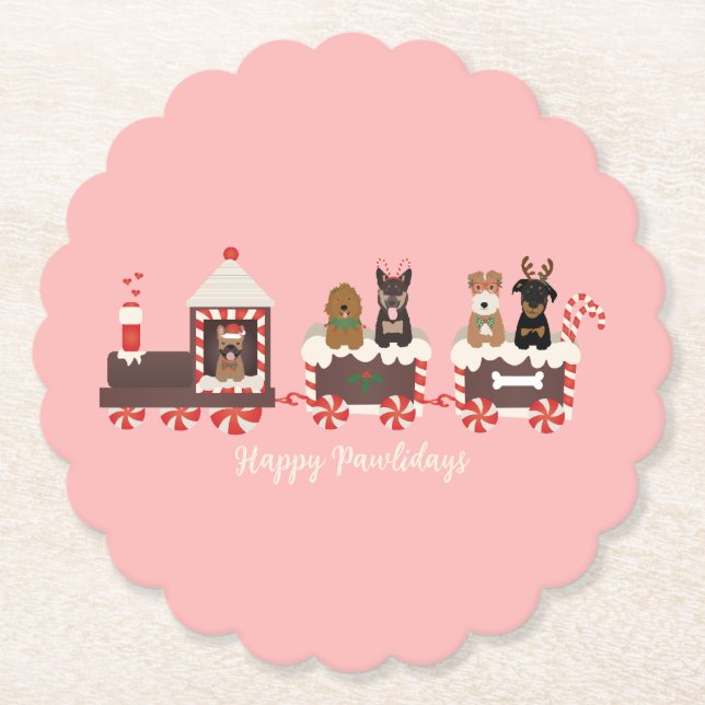 Happy Pawlidays Dog Weihnachtszug Untersetzer (Vorderseite)