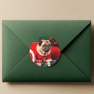 Happy Pawlidays Family Pet Hund Foto Weihnachten Runder Aufkleber