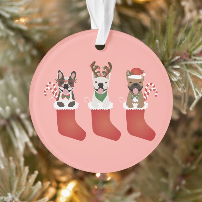 Happy Pawlidays French Bulldogs Christmas Ornament (Baum)
