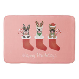 Happy Pawlidays French Bulldogs Christmas Strumpf Badematte