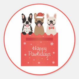 Happy Pawlidays French Bulldogs Runder Aufkleber