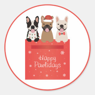 Happy Pawlidays French Bulldogs Runder Aufkleber