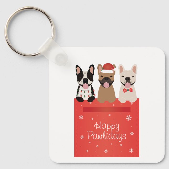 Happy Pawlidays French Bulldogs Schlüsselanhänger (Vorderseite)