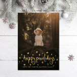 Happy Pawlidays Fun Stars Hund Foto Folien Feiertagskarte<br><div class="desc">Happy Pawlidays in Spaß lockly tippen mit Sternen. Fügen Sie ein Foto auf der Rückseite oder eine Nachricht hinzu. Für jedes Haustier mit Pfoten!</div>