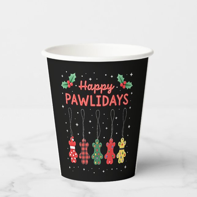 Happy Pawlidays Funny Christmas Dog Paw Xmas Dogs  Pappbecher (Vorderseite)