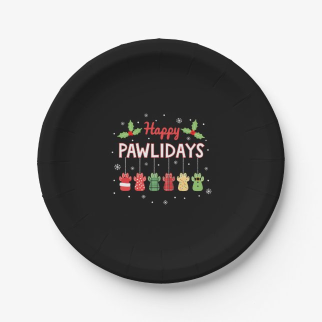 Happy Pawlidays Funny Christmas Dog Paw Xmas Dogs  Pappteller (Vorderseite)