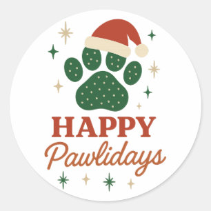 Happy Pawlidays Funny Christmas Pet Lover Holiday Runder Aufkleber