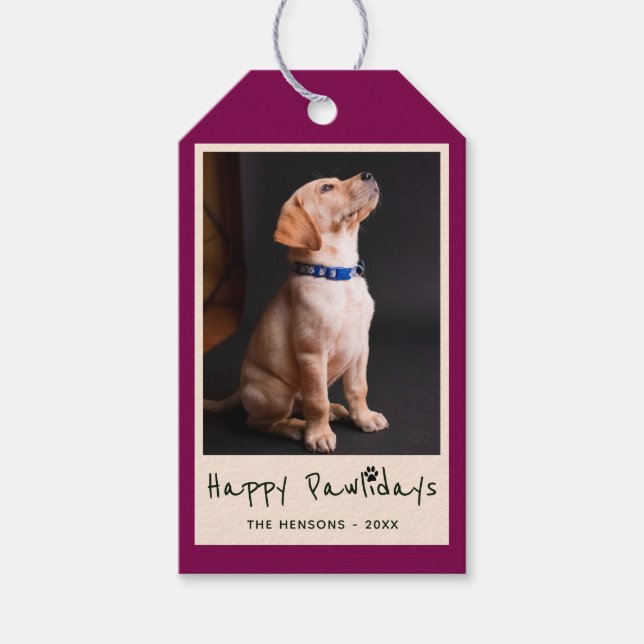 Happy Pawlidays Funny Pun Pet Foto Geschenkanhänger (Vorderseite)