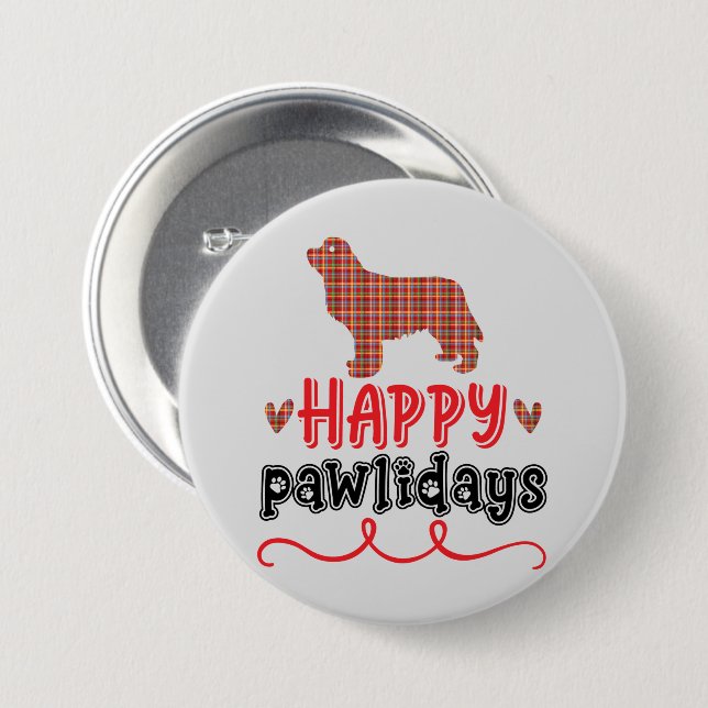 Happy Pawlidays | Funny Word Pun Button (Vorne & Hinten)