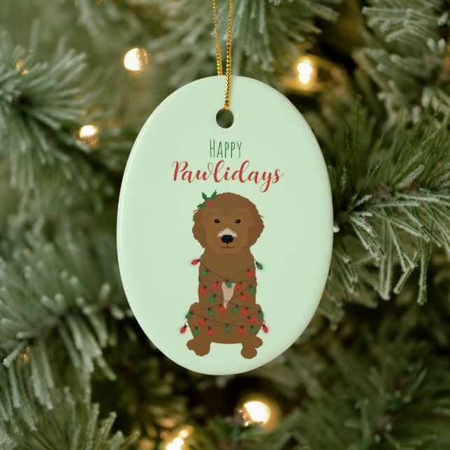 Happy Pawlidays Goldendoodle Weihnachtslicht Keramik Ornament (Baum)