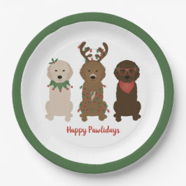 Happy Pawlidays Goldendoodle Weihnachtslicht Pappteller
