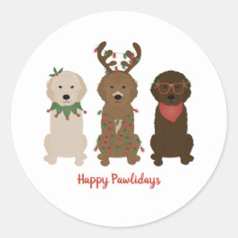 Happy Pawlidays Goldendoodle Weihnachtslicht Runder Aufkleber