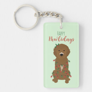 Happy Pawlidays Goldendoodle Weihnachtslicht Schlüsselanhänger