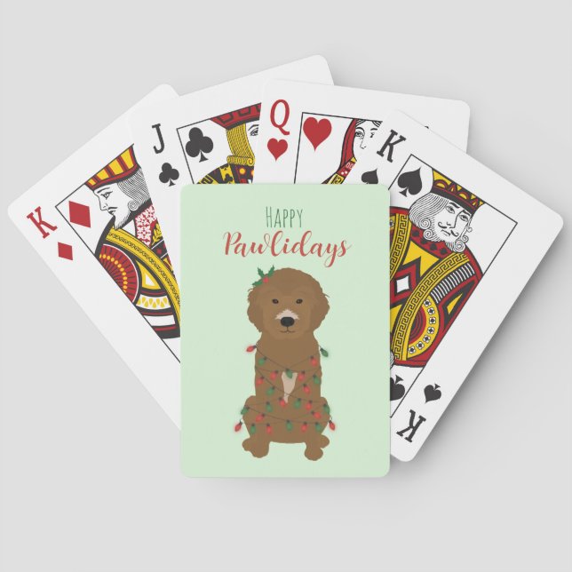 Happy Pawlidays Goldendoodle Weihnachtslicht Spielkarten (Rückseite)