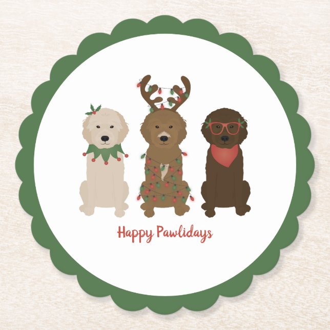 Happy Pawlidays Goldendoodle Weihnachtslicht Untersetzer (Vorderseite)