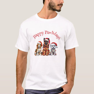 Happy Pawlidays Hund Weihnachten T - Shirt