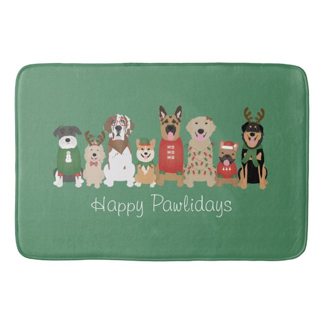 Happy Pawlidays Hunde Red Green Badematte (Vorderseite)
