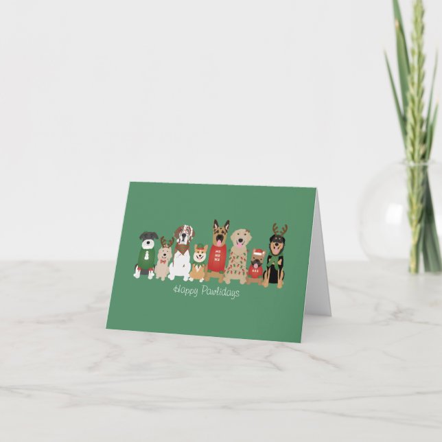 Happy Pawlidays Hunde Red Green Feiertagskarte (Vorderseite)