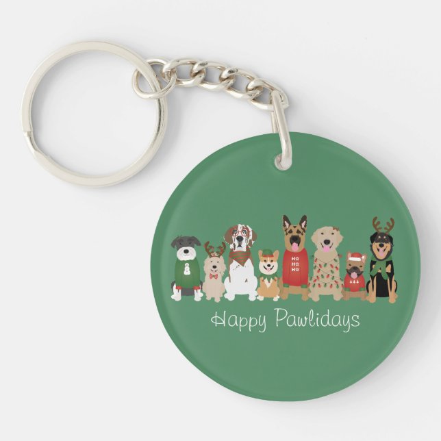 Happy Pawlidays Hunde Red Green Schlüsselanhänger (Vorderseite)