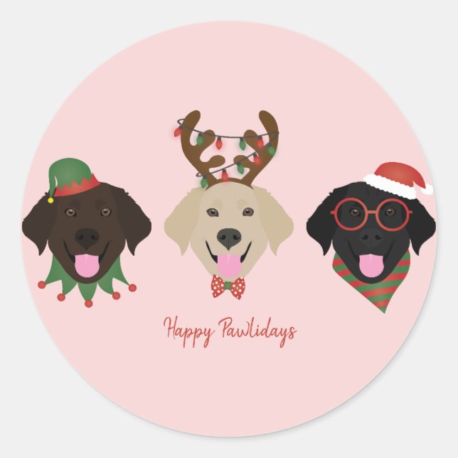 Happy Pawlidays Labrador Retriever Hunde Runder Aufkleber (Vorderseite)