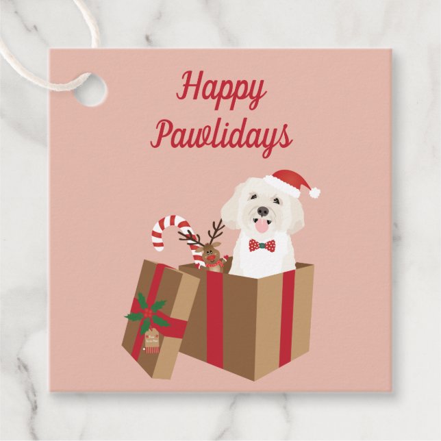 Happy Pawlidays Maltipoo Weihnachtsgeschenk Geschenkanhänger (Vorderseite)