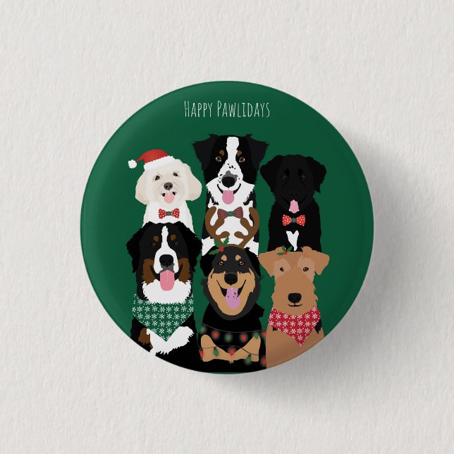 Happy Pawlidays Niedliche Weihnachtshunde Button (Vorderseite)