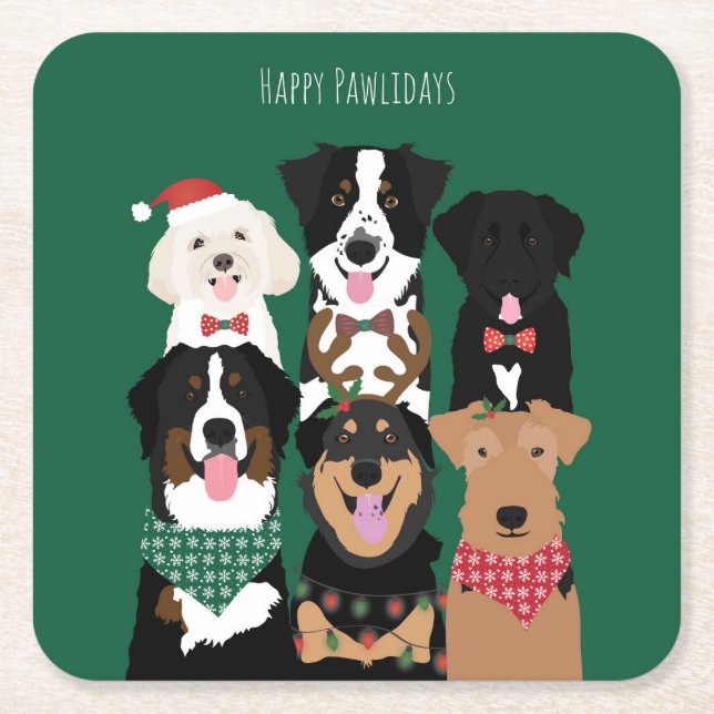 Happy Pawlidays Niedliche Weihnachtshunde Rechteckiger Pappuntersetzer (Vorderseite)