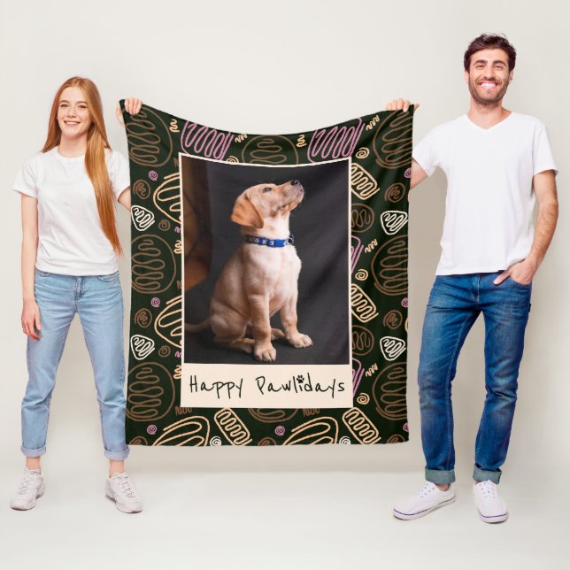 Happy Pawlidays Pink Black One line Pet Foto Fleecedecke (Beispiel)