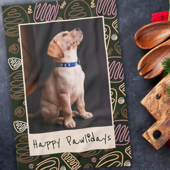 Happy Pawlidays Pink Black One line Pet Foto Geschirrtuch (Von Creator hochgeladen)