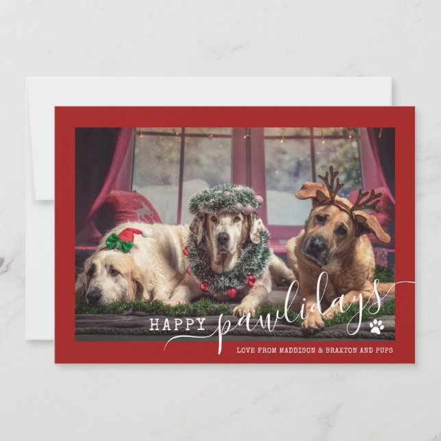 Happy Pawlidays Red Dog Pet Foto Weihnachten (Vorderseite)