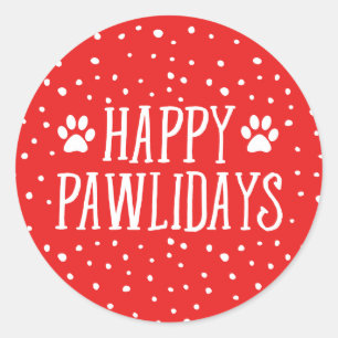 Happy Pawlidays Red Holiday Runder Aufkleber
