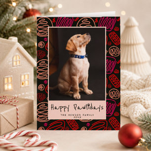 Happy Pawlidays Red One Line Muster Dog Pet Foto Feiertagskarte