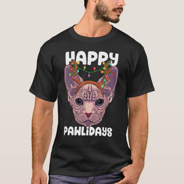 Happy Pawlidays Sphynx Christmas Paw Cat Holidays T-Shirt (Vorderseite)