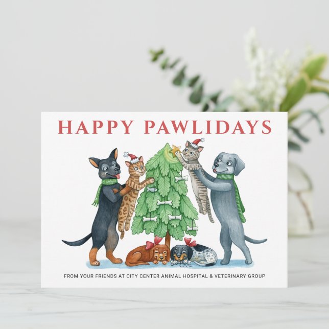 Happy Pawlidays Veterinary Feiertagskarte (Stehend Vorderseite)