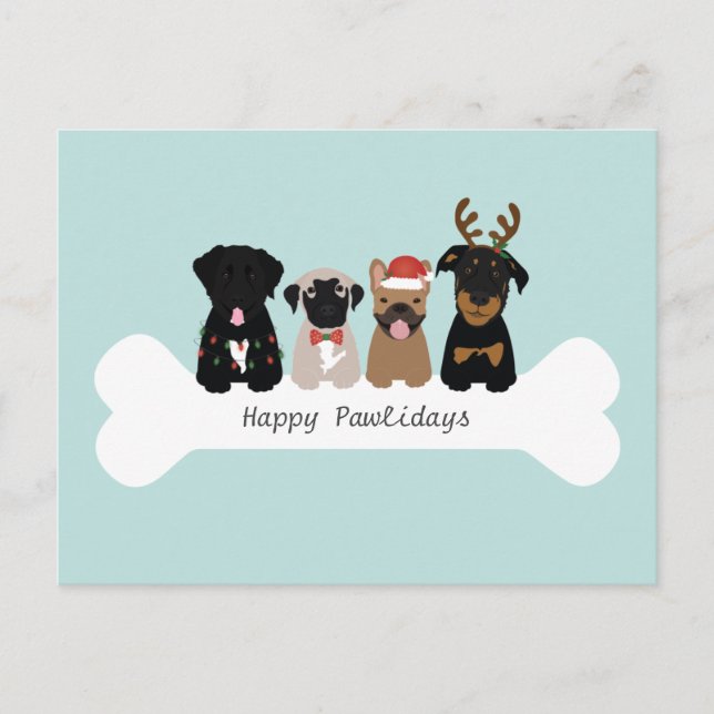 Happy Pawlidays Weihnachtshunde Feiertagspostkarte (Vorderseite)