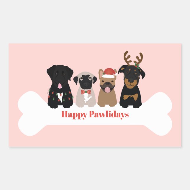 Happy Pawlidays Weihnachtshunde Rechteckiger Aufkleber (Vorderseite)