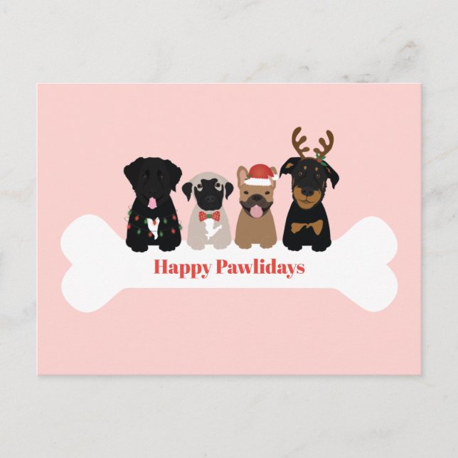 Happy Pawlidays Weihnachtshunde Urlaub Feiertagspostkarte (Vorderseite)