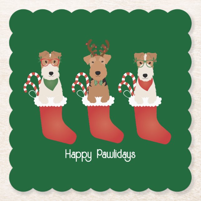 Happy Pawlidays Welsh Wire Fox Terrier Dogs Untersetzer (Vorderseite)