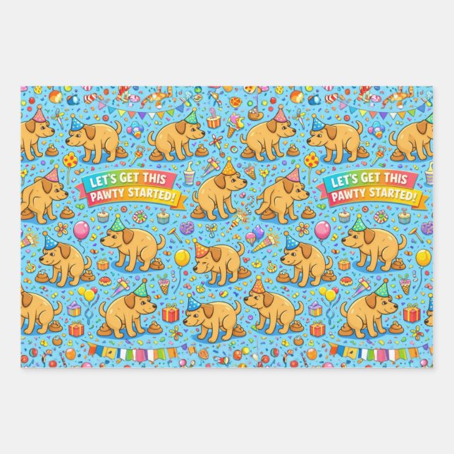 Happy Pawty Dog Party Geschenkpapier Set (Vorderseite)