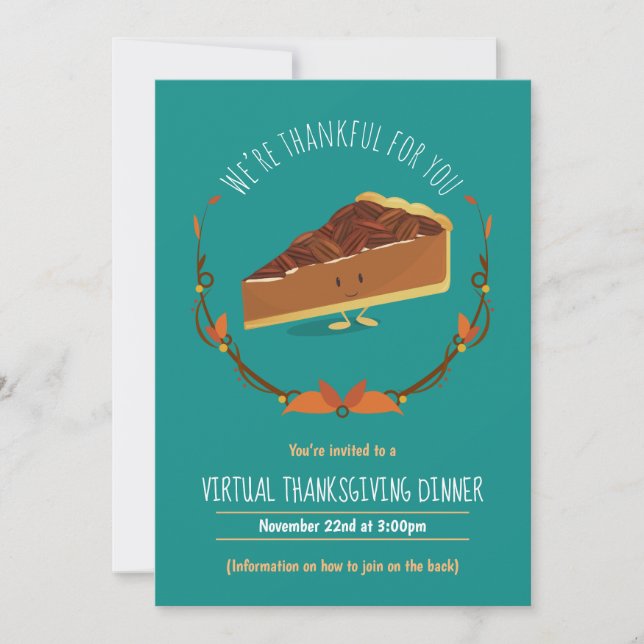 Happy Pecan Pie Aquamarin Virtual Erntedank Dinner Einladung (Vorderseite)