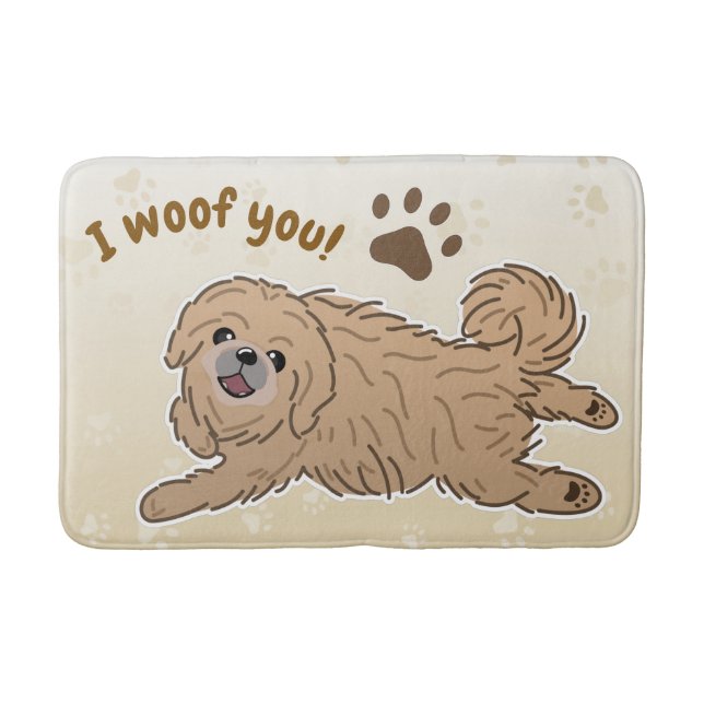 Happy Pekingese Dog Lover I Woof You Paws Badematte (Vorderseite)