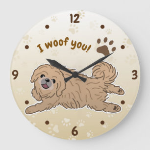 Happy Pekingese Dog Lover I Woof You Paws Große Wanduhr