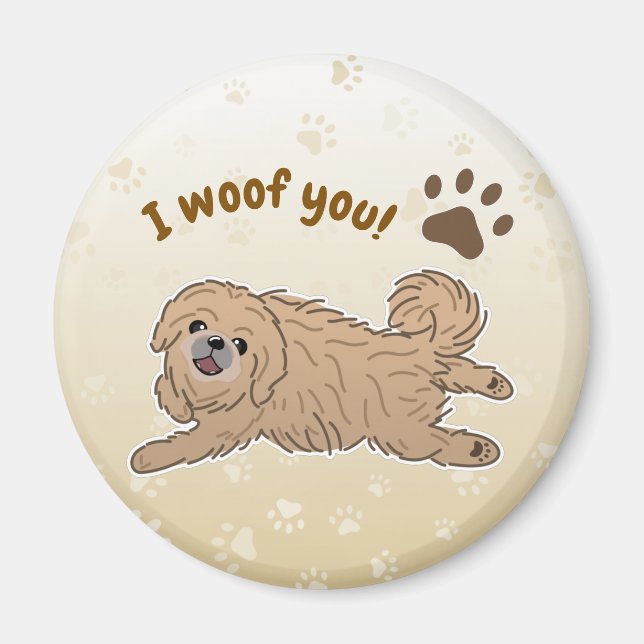 Happy Pekingese Dog Lover I Woof You Paws Magnet (Vorne)