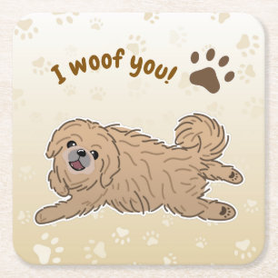 Happy Pekingese Dog Lover I Woof You Paws Rechteckiger Pappuntersetzer