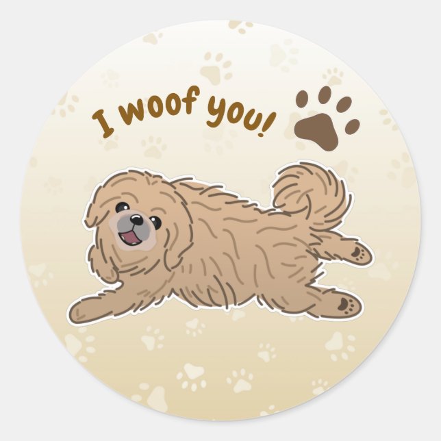 Happy Pekingese Dog Lover I Woof You Paws Runder Aufkleber (Vorderseite)