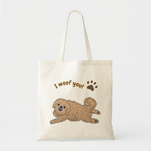 Happy Pekingese Dog Lover I Woof You Paws Tragetasche (Vorne)