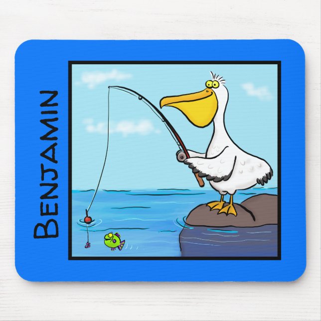 Happy pelican mit Angelpol Cartoon Mousepad (Vorne)
