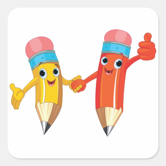 Happy Pencils Quadratischer Aufkleber (Vorderseite)