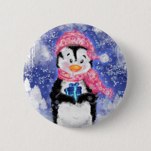 Happy Penguin Christmas Button